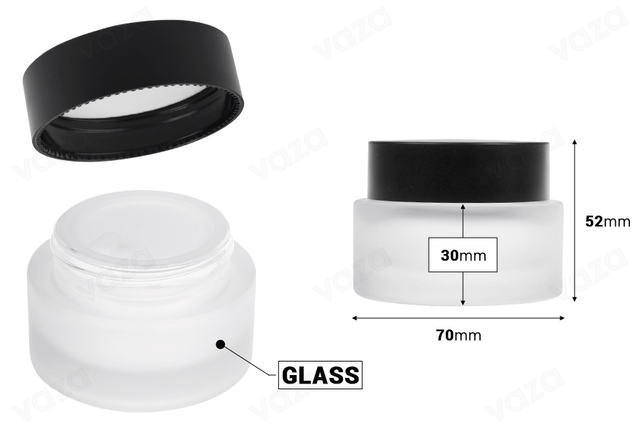 50-ml-Glasbehälter mit mattschwarzem Deckel (mit Innendichtung) und Kunststoffdichtung-bildabmessungen