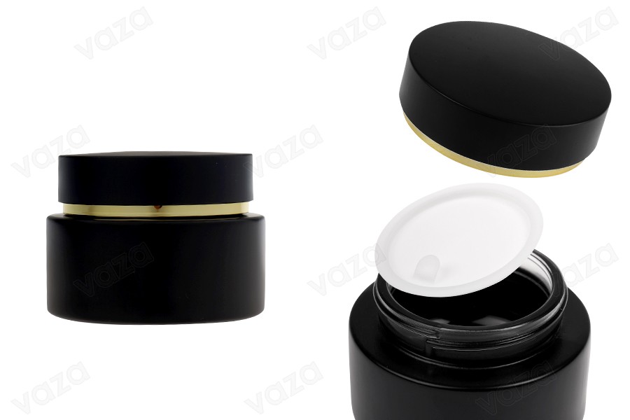 50 ml mattschwarzes Glasgefäß mit mattschwarzem Deckel (mit Innendichtung) und Kunststoffdichtung-produktbild