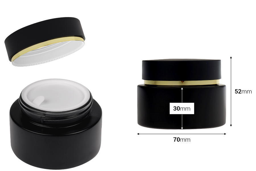 Pot en verre noir mat de 50 ml avec couvercle noir mat (avec joint intérieur) et joint en plastique-photo_dimensions