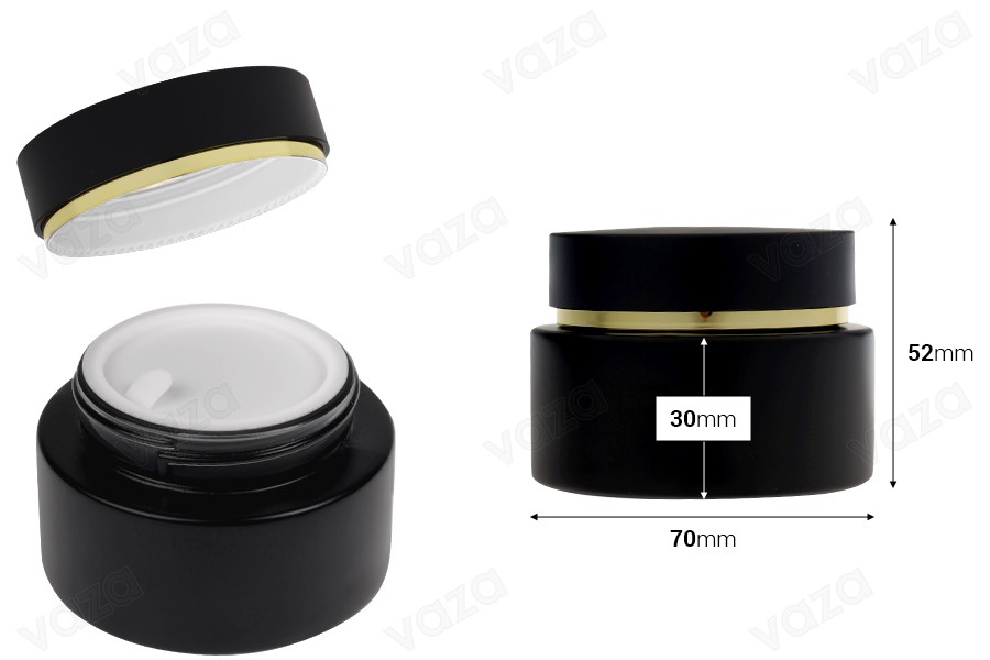 50 ml mattschwarzes Glasgefäß mit mattschwarzem Deckel (mit Innendichtung) und Kunststoffdichtung-bildabmessungen