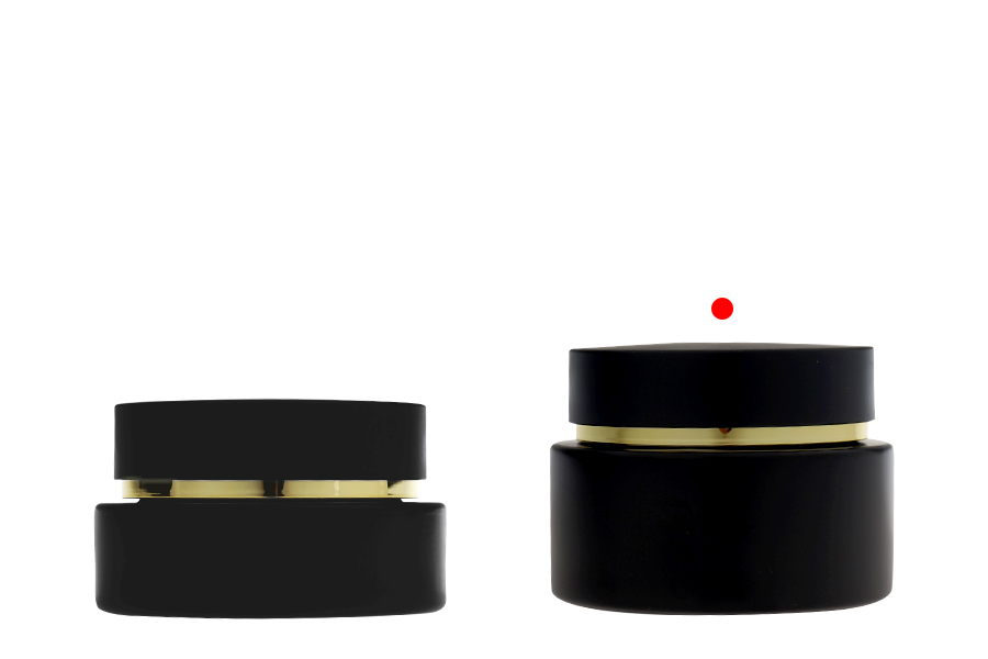 Pot en verre noir mat de 50 ml avec couvercle noir mat (avec joint intérieur) et joint en plastique-photo_groupe