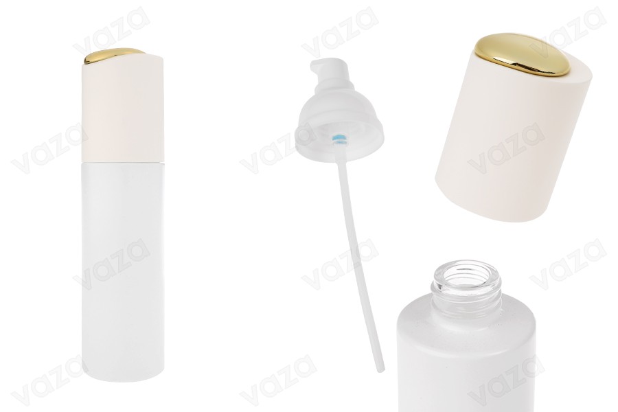Luxury 100 ml bottle in matte white with cream pump and gold detail on the cap-image_product