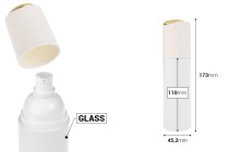 Μπουκάλι πολυτελείας 100 ml σε λευκό ματ χρώμα με αντλία κρέμας και χρυσή λεπτομέρεια στο καπάκι Μπουκάλι πολυτελείας 100 ml σε λευκό ματ χρώμα με αντλία κρέμας και χρυσή λεπτομέρεια στο καπάκι-εικόνα_διαστάσεις