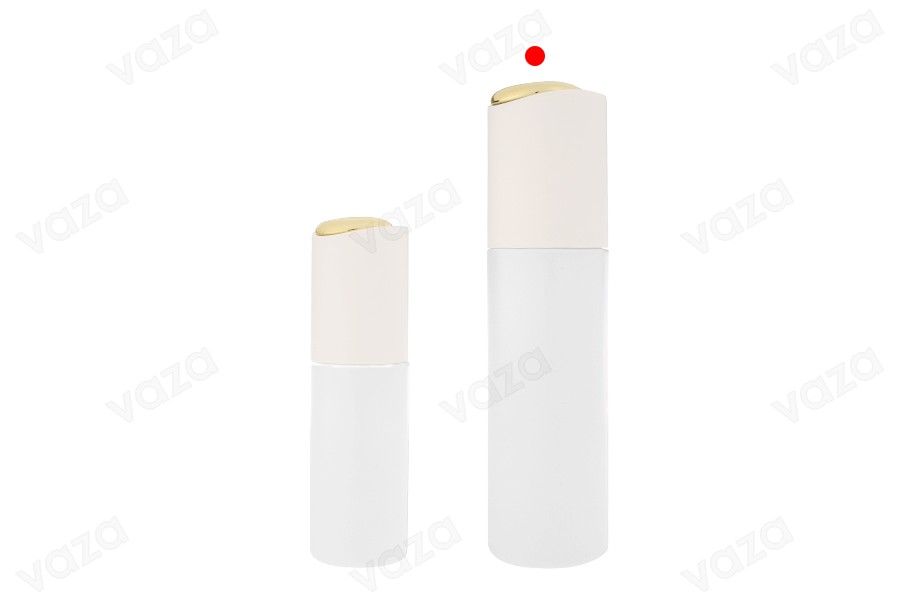 Luxury 100 ml bottle in matte white with cream pump and gold detail on the cap-image_group