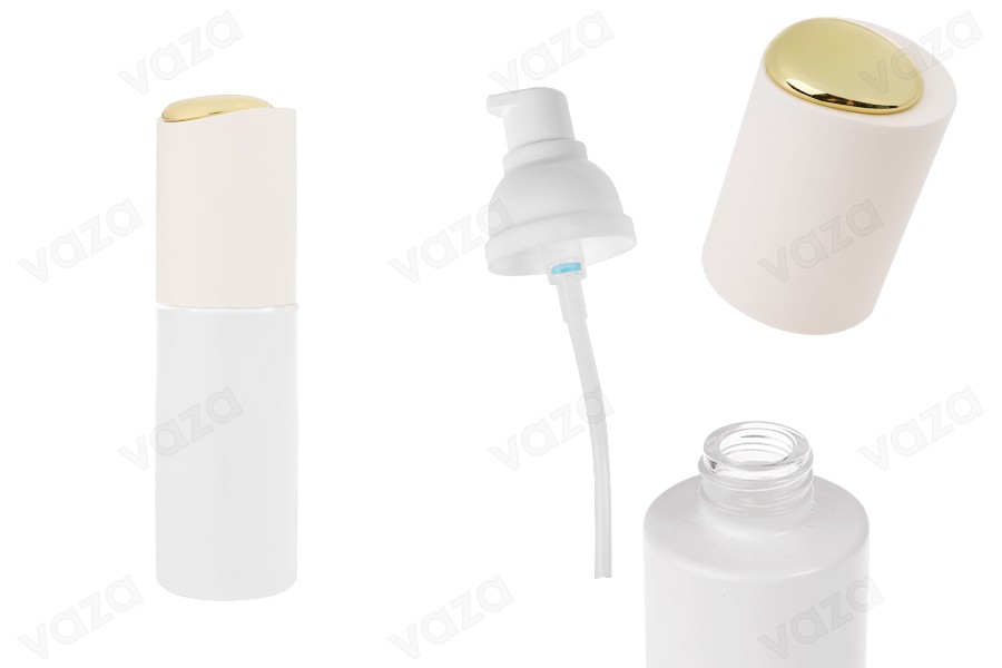 Μπουκάλι πολυτελείας 40 ml σε λευκό ματ χρώμα με αντλία κρέμας και χρυσή λεπτομέρεια στο καπάκι Μπουκάλι πολυτελείας 40 ml σε λευκό ματ χρώμα με αντλία κρέμας και χρυσή λεπτομέρεια στο καπάκι-εικόνα_προϊοντική