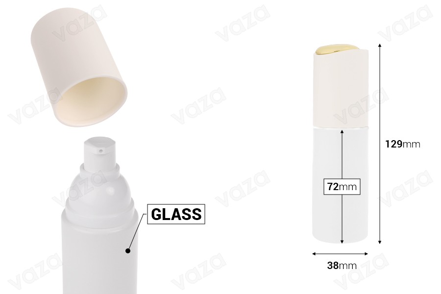 Μπουκάλι πολυτελείας 40 ml σε λευκό ματ χρώμα με αντλία κρέμας και χρυσή λεπτομέρεια στο καπάκι Μπουκάλι πολυτελείας 40 ml σε λευκό ματ χρώμα με αντλία κρέμας και χρυσή λεπτομέρεια στο καπάκι-εικόνα_διαστάσεις