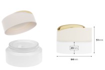 Luxury jar 30 ml in matte white with gold detail on the lid (with internal gasket) and plastic gasket Luxury jar 30 ml in matte white with gold detail on the lid (with internal gasket) and plastic gasket-image_dimensions