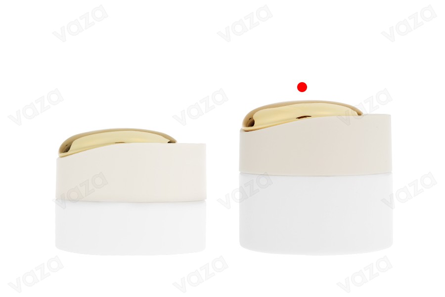 Pot de luxe de 50 ml en blanc mat avec détails dorés sur le couvercle (avec joint interne) et joint en plastique-photo_groupe