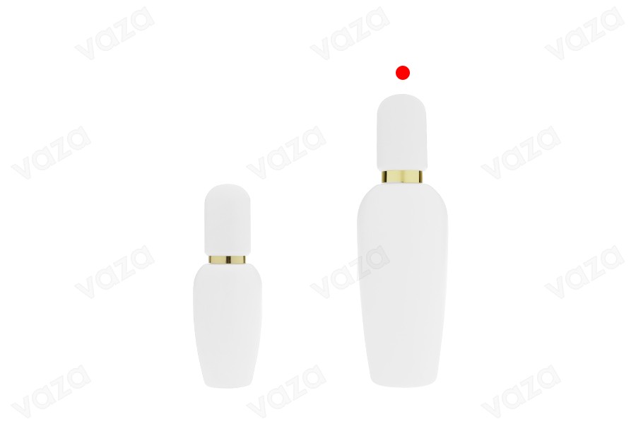 Flacon de luxe de 100 ml blanc mat avec pompe crème dorée et bouchon blanc mat Flacon de luxe de 100 ml blanc mat avec pompe crème dorée et bouchon blanc mat-photo_groupe