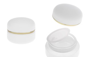 30-ml-Glas in mattem Weiß mit goldgestreiftem Deckel (mit Innendichtung) und Kunststoffdichtung-εικόνα_προϊοντική
