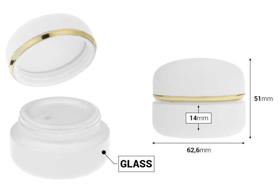 Βαζάκι 30 ml σε λευκό ματ χρώμα με καπάκι με χρυσή ρίγα (με εσωτερικό παρέμβυσμα) και πλαστικό παρέμβυσμα-εικόνα_διαστάσεις