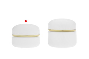 30-ml-Glas in mattem Weiß mit goldgestreiftem Deckel (mit Innendichtung) und Kunststoffdichtung-εικόνα_σύνθεση