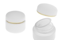 Pot de 50 ml blanc mat avec couvercle à rayures dorées (avec joint interne) et joint en plastique-photo_produit