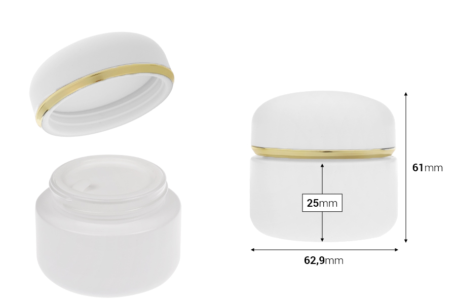 Pot de 50 ml blanc mat avec couvercle à rayures dorées (avec joint interne) et joint en plastique-photo_dimensions
