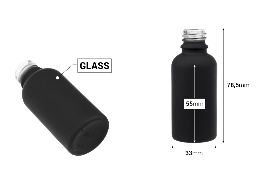 Flacon en verre de 30 ml pour huiles essentielles avec bec verseur en PP18 de différentes couleurs de caoutchouc-photo_dimensions