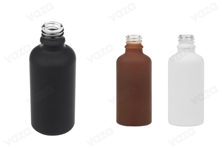 50-ml-Glasflasche für ätherische Öle mit PP18-Ausgießer in verschiedenen Gummifarben-produktbild