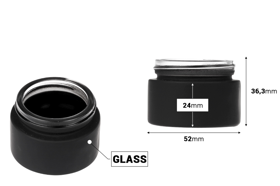 Pot en verre pour crème 30 ml - sans bouchon, disponible en plusieurs couleurs de caoutchouc.-photo_dimensions