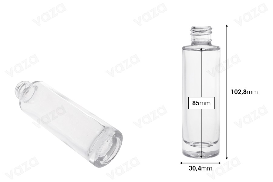Γυάλινο διάφανο μπουκαλάκι 30 ml κυλινδρικό-εικόνα_διαστάσεις