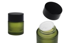 Pot de 30 ml vert mat avec couvercle noir (avec joint intérieur) et opercule en plastique Pot de 30 ml vert mat avec couvercle noir (avec joint intérieur) et opercule en plastique-photo_produit