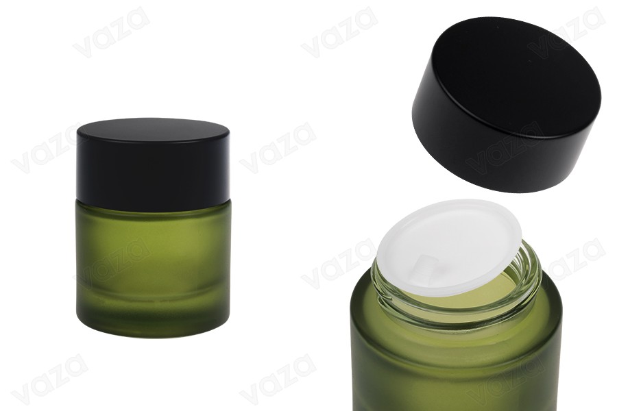 Βαζάκι 30 ml σε πράσινο ματ χρώμα με μαύρο καπάκι (με εσωτερικό liner) και πλαστικό παρέμβυσμα Βαζάκι 30 ml σε πράσινο ματ χρώμα με μαύρο καπάκι (με εσωτερικό liner) και πλαστικό παρέμβυσμα-εικόνα_προϊοντική