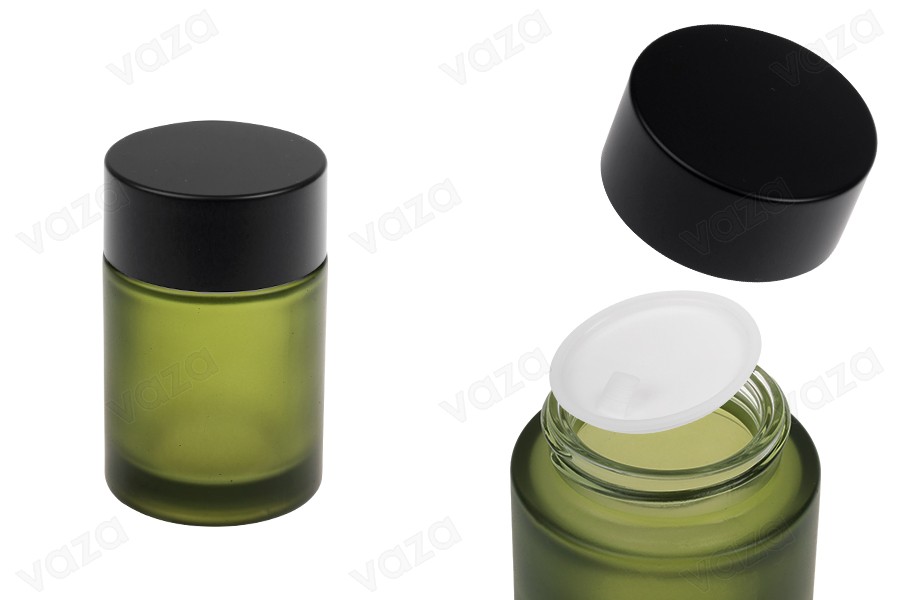 50 ml jar in matte green color with black lid (with inner liner) and plastic seal-image_product