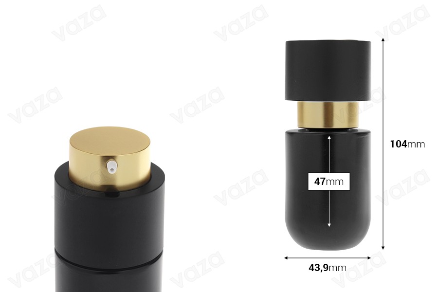 Shishe qelqi 30 ml me pompë ngjyrë ari për krem. Shishe qelqi 30 ml me pompë ngjyrë ari për krem.-εικόνα_διαστάσεις