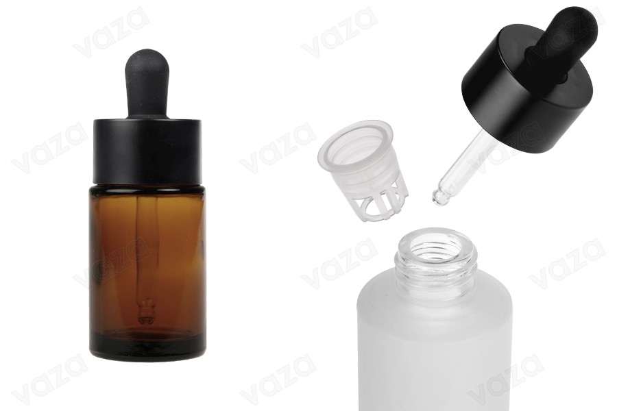 Flacon en verre de 30 ml avec compte-gouttes et égouttoir noir MAT-photo_produit