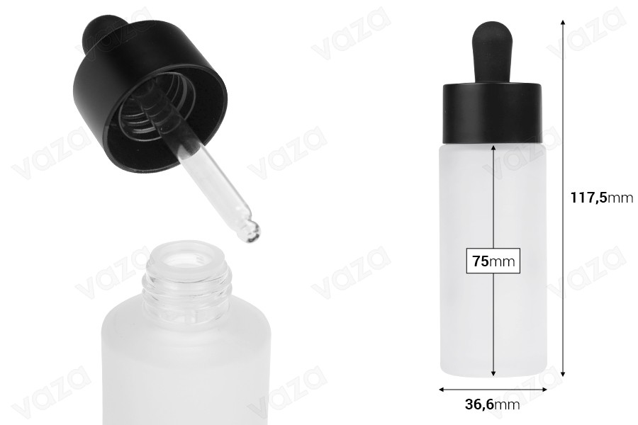 Flacone in vetro da 50 ml con contagocce e scolapiatti neri OPACHI Flacone in vetro da 50 ml con contagocce e scolapiatti neri OPACHI-εικόνα_διαστάσεις