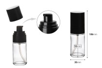 Φιάλη 30ml γυάλινη με μαύρη αντλία κρέμας και καπάκι (PP18)