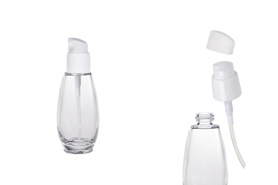 50ml glass cream bottle with plastic dispenser pump with PP18 finish