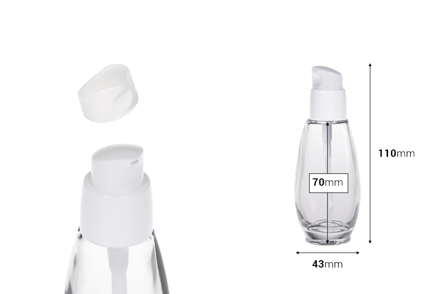 50ml glass cream bottle with plastic dispenser pump with PP18 finish