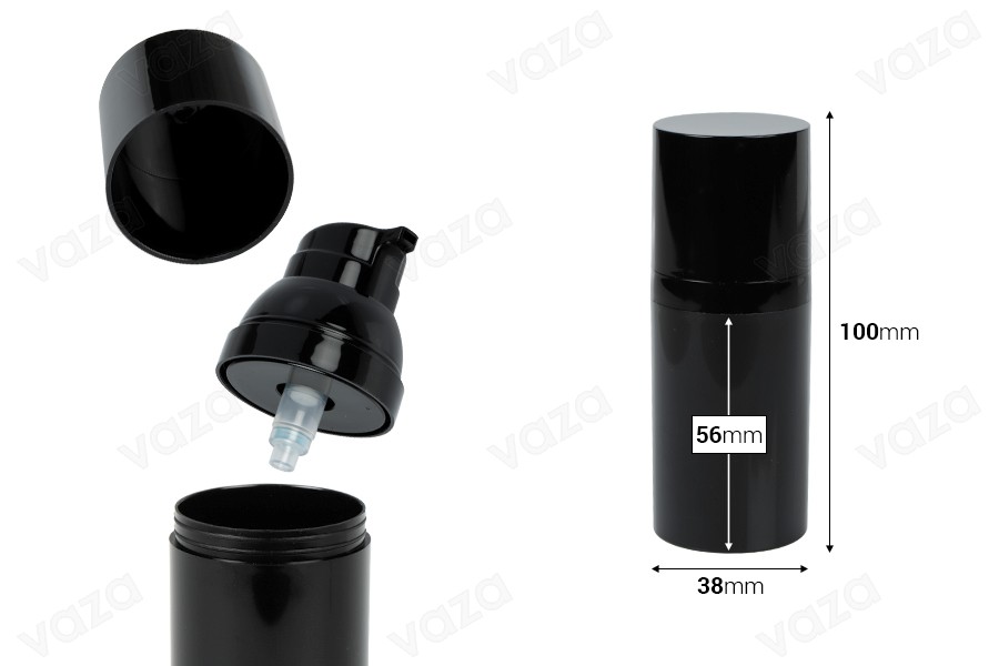 Flacone airless da 30 ml (PET) con pompa per crema, di colore nero - 12 pezzi.-dimensioni_immagine