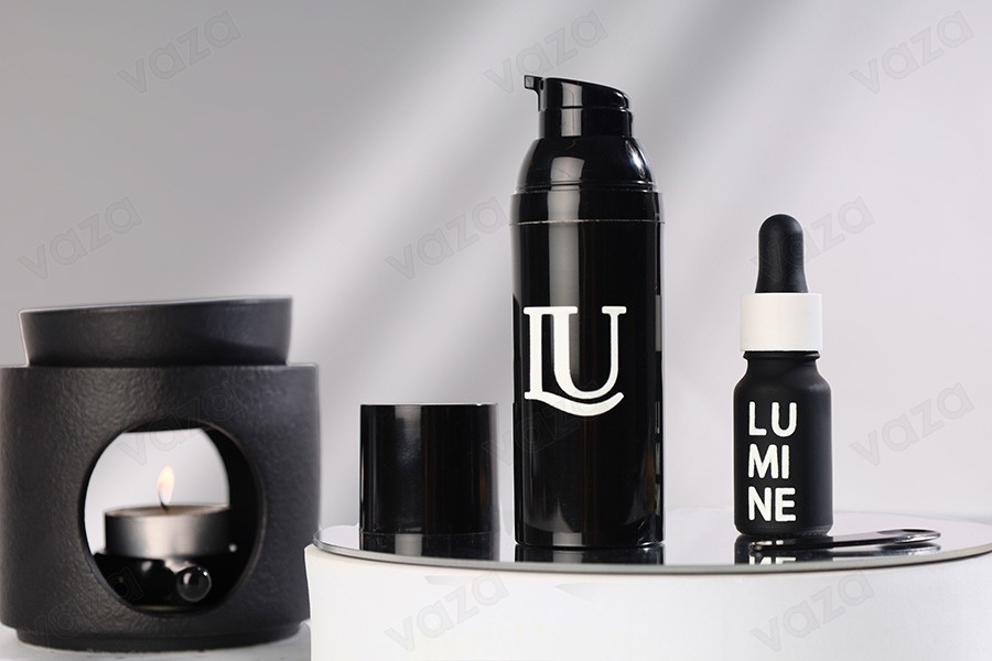 Flacone airless da 30 ml (PET) con pompa per crema, di colore nero - 12 pezzi.-gruppo_immagini