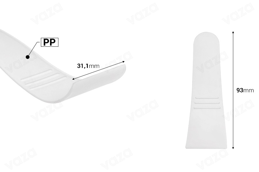 Πλαστική σπάτουλα 93 mm σε διάφανο ή ροζ χρώμα - 12 τεμάχια -εικόνα_διαστάσεις