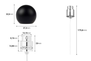 Sprühflasche mit mattschwarzer, kugelförmiger (großer) Kappe für Parfümflaschen mit 15-mm-Sicherheitsverschluss-εικόνα_διαστάσεις
