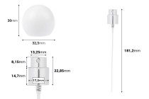 Ensemble - vaporisateur en aluminium et bouchon sphérique blanc (petit) pour flacons à bec verseur 15/400-photo_dimensions