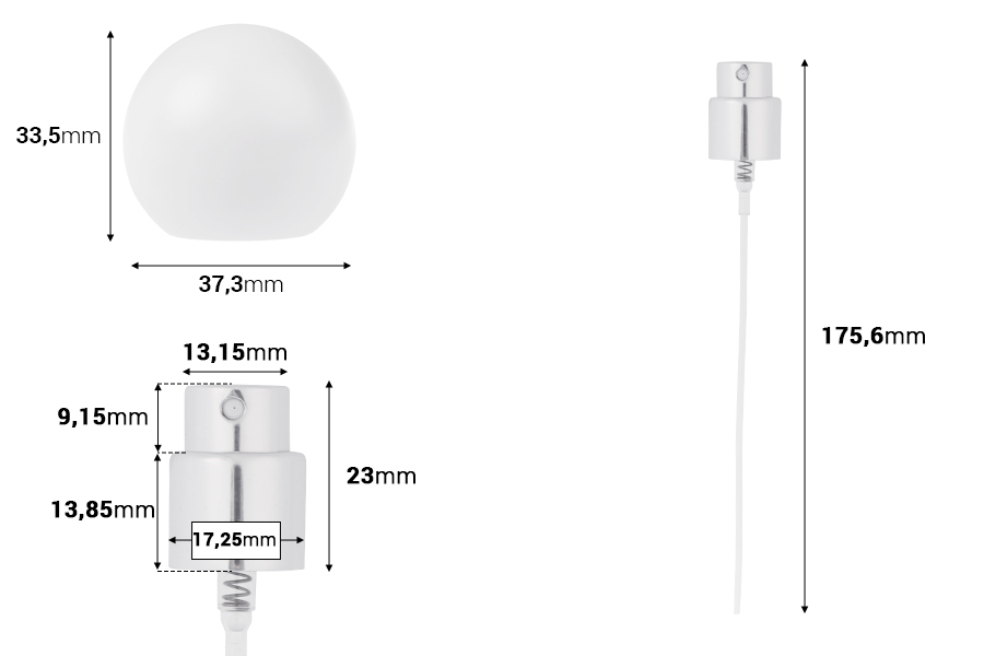 Set – Aluminium-Sprühflasche und weiße Kugelkappe (groß) für Flaschen mit 15/400-Auslauf Set – Aluminium-Sprühflasche und weiße Kugelkappe (groß) für Flaschen mit 15/400-Auslauf-bildabmessungen