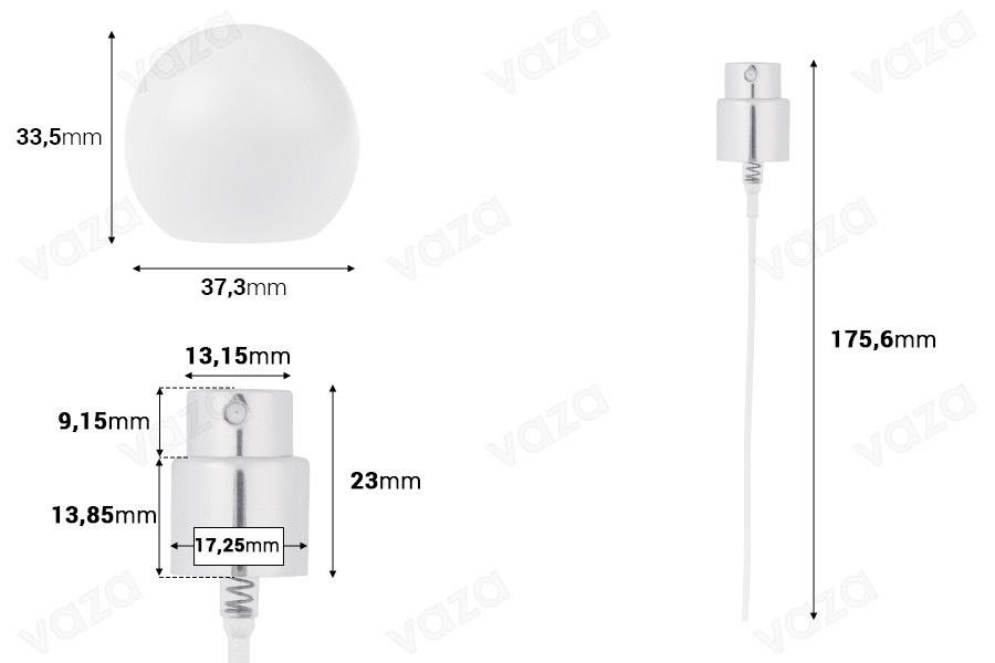 Set - aluminum spray and white spherical cap (large) for bottles with 15/400 spout-image_dimensions