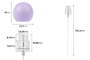 Ensemble - vaporisateur en aluminium et bouchon sphérique violet (petit) pour flacons à bec verseur 15/400-εικόνα_διαστάσεις
