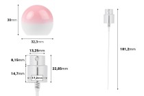 Σετ - σπρέι αλουμινίου και καπάκι ροζ σφαιρικό (μικρό) για μπουκάλια με στόμιο 15/400-εικόνα_διαστάσεις