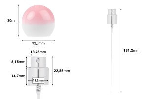 Ensemble - vaporisateur en aluminium et bouchon sphérique rose (petit) pour flacons à bec verseur 15/400-εικόνα_διαστάσεις