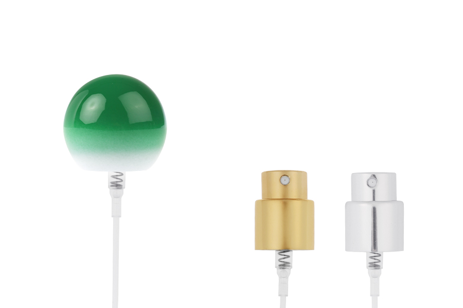 Ensemble - vaporisateur en aluminium et bouchon sphérique vert (petit) pour flacons à bec verseur 15/400-εικόνα_προϊοντική