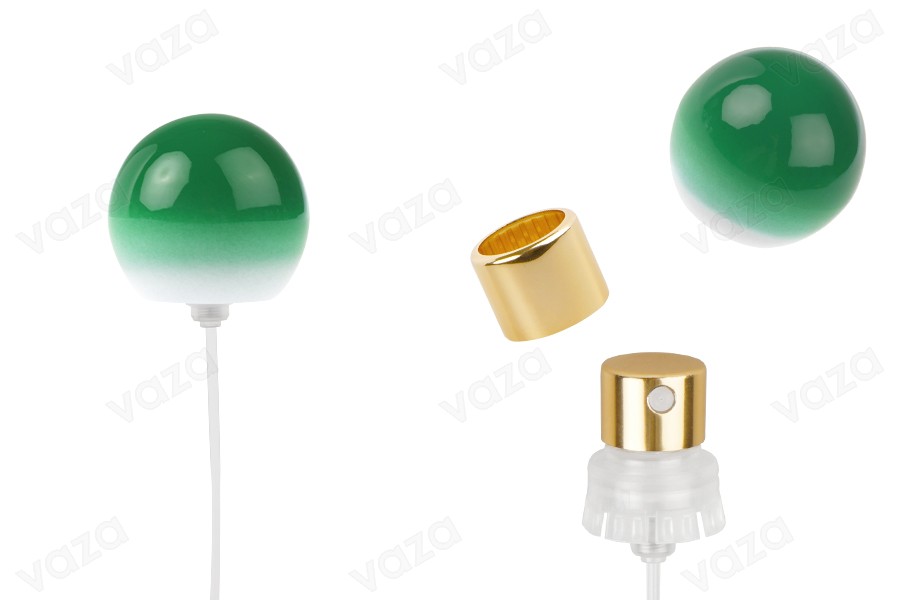Vaporisateur avec capuchon sphérique (petit modèle) à dégradé vert pour flacons de parfum à sertir de sécurité de 15 mm Vaporisateur avec capuchon sphérique (petit modèle) à dégradé vert pour flacons de parfum à sertir de sécurité de 15 mm-photo_produit