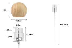 Set – Aluminium-Sprühflasche und kugelförmiger Holzverschluss (hellfarben) für Flaschen mit 15/400-Auslauf-εικόνα_διαστάσεις