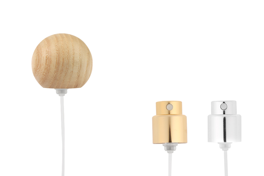 Spray with wooden (light) spherical cap for perfume bottles with 15 mm crimp safety closure-image_product