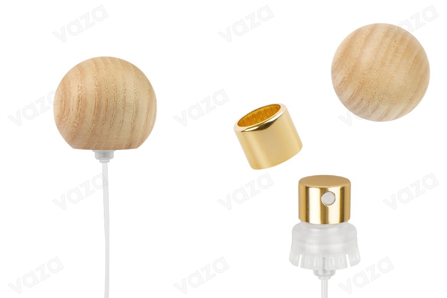 Spray with wooden (light) spherical cap for perfume bottles with 15 mm crimp safety closure-image_product