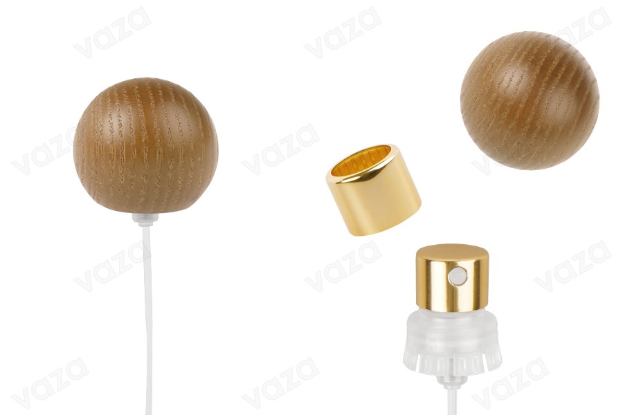 Spray with wooden (dark) spherical cap for perfume bottles with 15 mm crimp safety closure-image_product