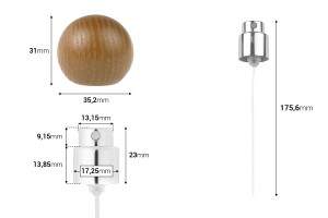 Vaporisateur avec bouchon sphérique en bois foncé pour flacons de parfum à sertir de sécurité de 15 mm-εικόνα_διαστάσεις