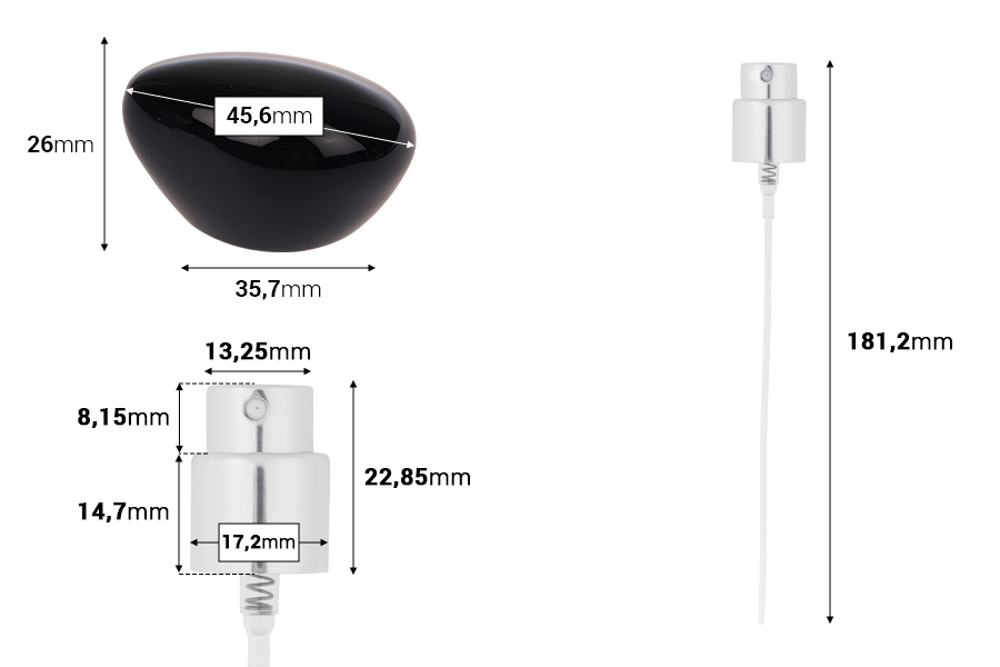 Σετ - σπρέι αλουμινίου και μαύρο καπάκι πολυτελείας για μπουκάλια με στόμιο 15/400-εικόνα_διαστάσεις