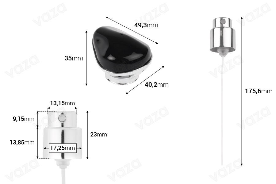 Silver spray with luxury cap for perfume bottles with 15 mm crimp safety closure-image_dimensions